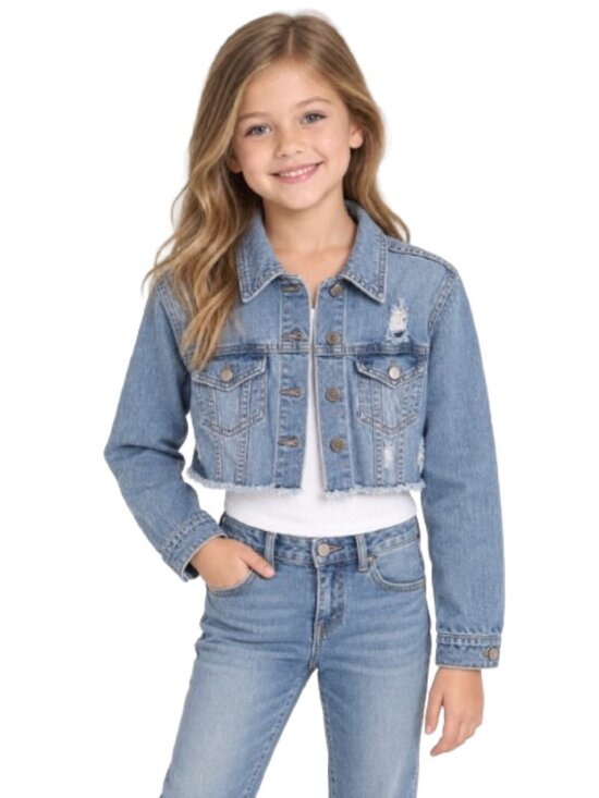 wonder nation Other - Wonder Nation Girls Denim Jacket Blue Cropped Raw Hem Distressed Size 6-6X